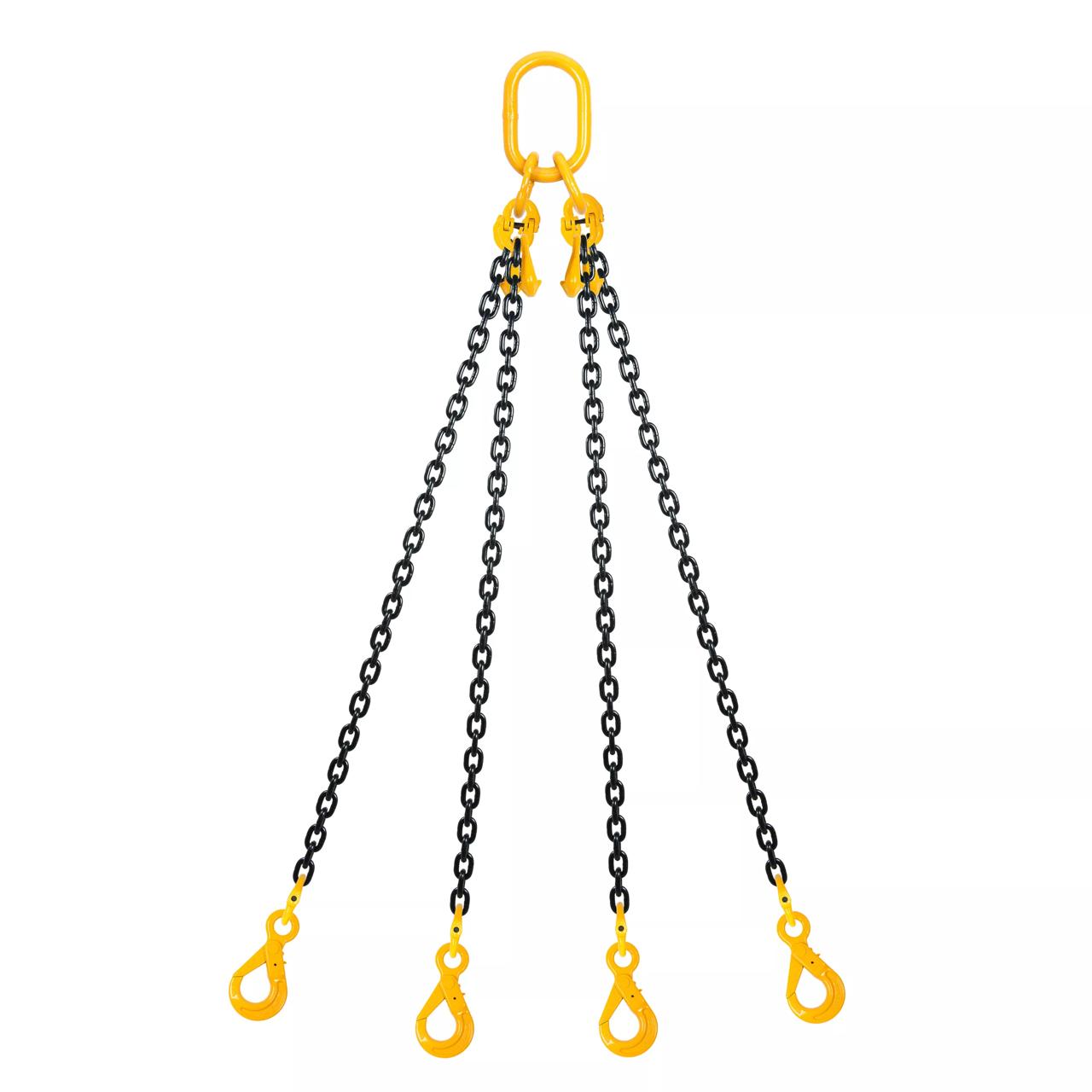 Chain sling 4-part Grade 80, 10mm, length 3m, self locking hooks, shortening hooks