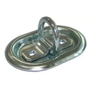 High-strength oval anchorage point with ring and cup for secure fastening in industrial environments. Compliant with EN 795 and