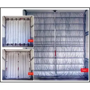 Insulating flexible partition for temperature-sensitive cargo separation in vehicles. Lightweight, easy assembly, and customizab